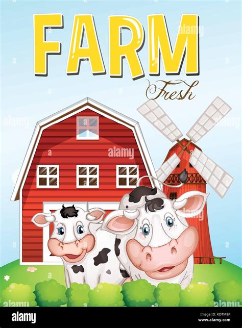 Farm scene with two cows illustration Stock Vector Image & Art - Alamy