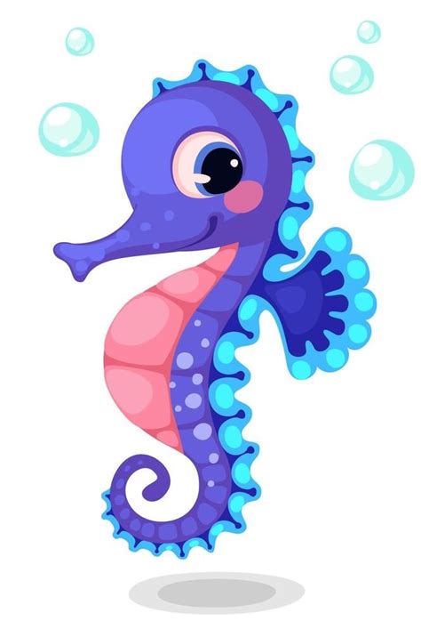 a cartoon seahorse with bubbles floating around