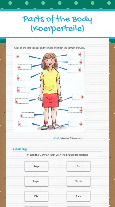 Wizer.Me blended worksheet "Parts of the Body (Koerperteile)" . | Learn german, German language ...