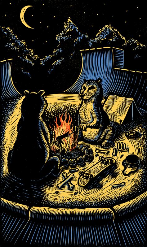 dylangoldberger:“ Spent the day bringing the Camping Bears print to life.Linocut digitally ...
