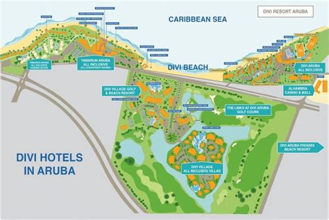 Divi Resort Map (5 properties) | Aruba hotels, Beach resorts, Divi resorts