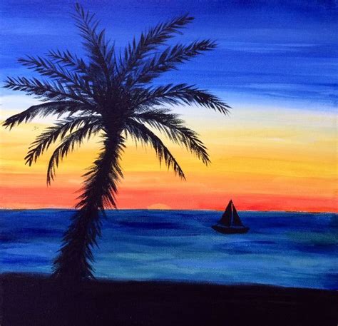 Easy Beach Sunset Paintings Peinture de la plage au coucher du soleil ... #beach #coucher #p ...