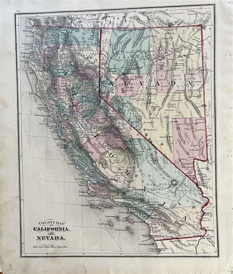 County Map of California and Nevada - rare Verso- County Map of Utah ...