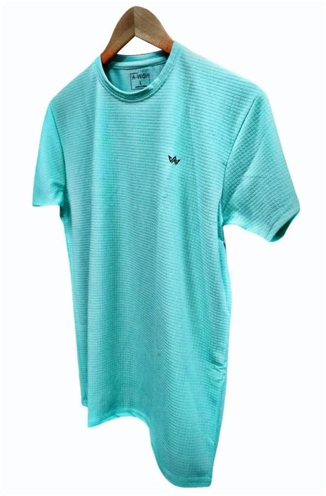 Plain 180 GSM Men Sky Blue Lycra T Shirt, Small, Round Neck at Rs 135/piece in Baran