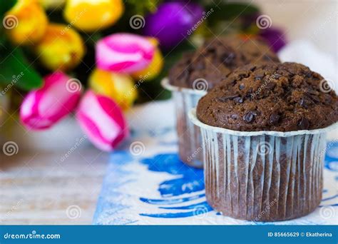 Chocolate Muffins on a Mother`s Day in the Flowers Background Stock Image - Image of fresh ...