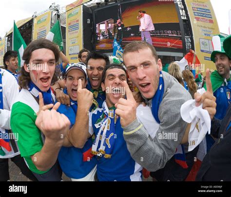 Italian football fans celebrating the victory of their team in the world cup match Italy vs ...