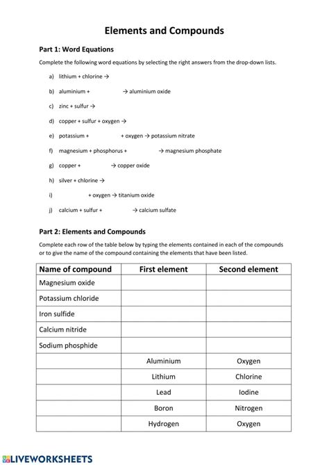 Word Equations Chemistry Worksheet - Equations Worksheets