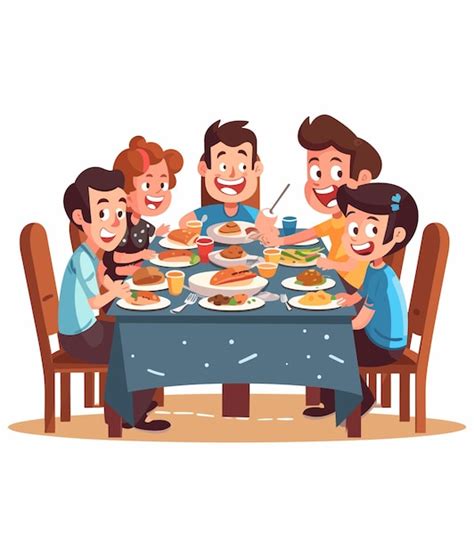 Premium Vector | Vector cartoon family gathering around the table