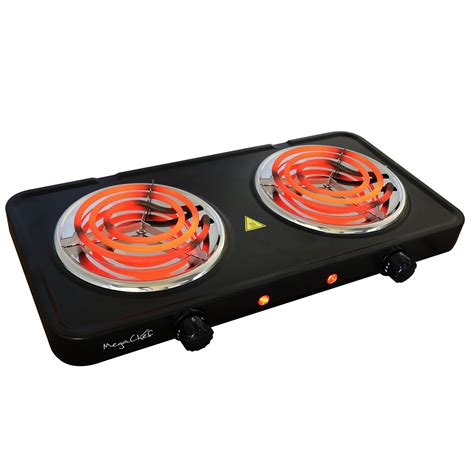 MegaChef Electric Easily Portable Ultra Lightweight Dual Coil Burner Cooktop Buffet Range in ...