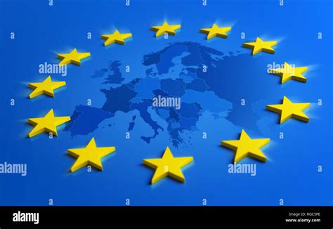 Europa bandiera blu e le stelle gialle con Unione europea mappa inside ...