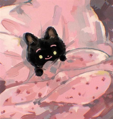 a black cat sitting on top of a pink flower covered in white and yellow dots