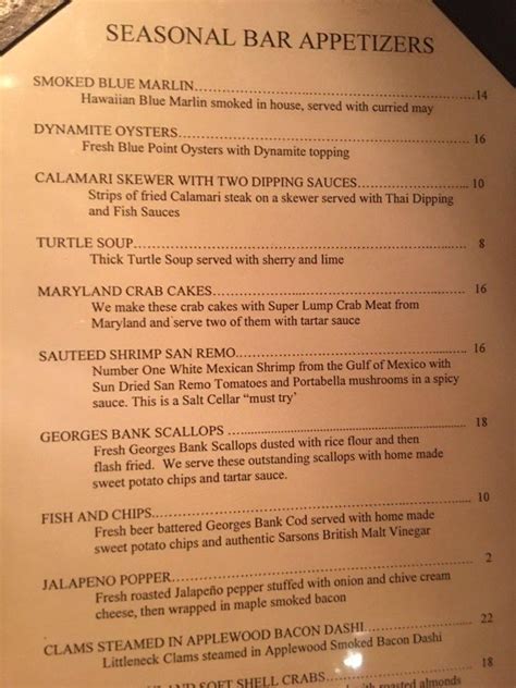 Menu at Salt Cellar Restaurant, Scottsdale, 550 N Hayden Rd