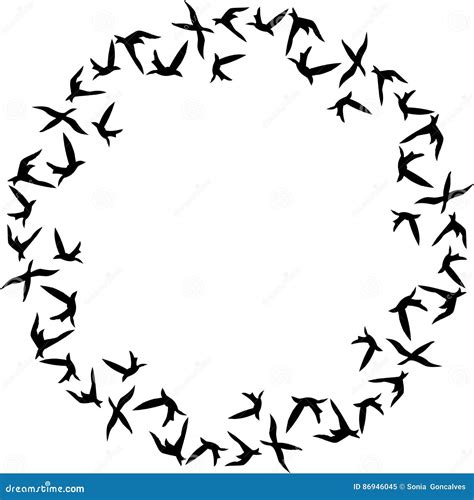 Flock of Birds Flying in Circle Stock Vector - Illustration of silhouette, bird: 86946045