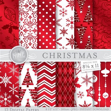 CHRISTMAS Digital Paper / Christmas Red Patterns / 8 1/2 x 11 | Etsy