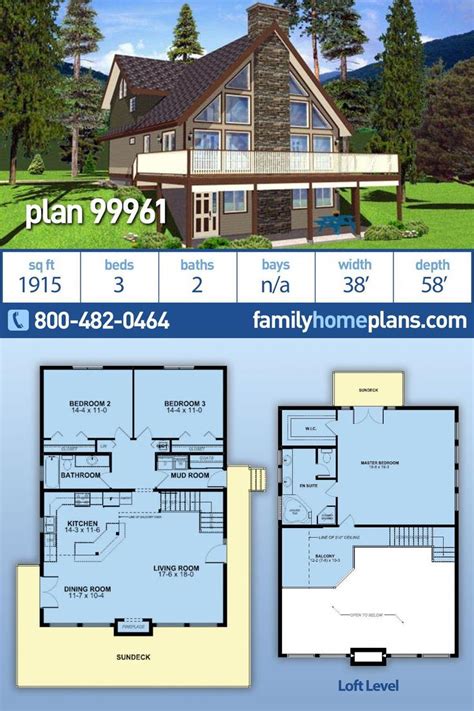 Sloping lot house plan with bonus area in the walkout basement. This hillside or sloping lot h ...