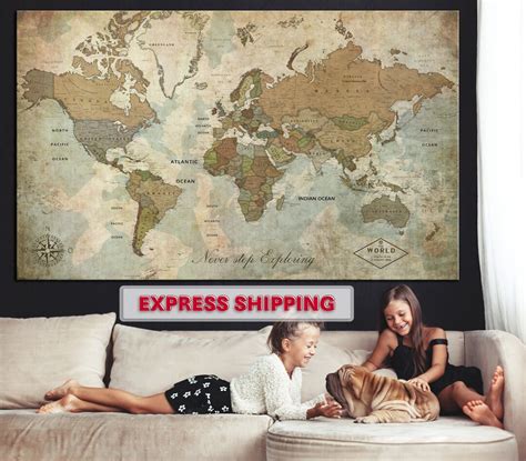 Large World Map Canvas World Map Old World Map Brown Art Large Multi ...