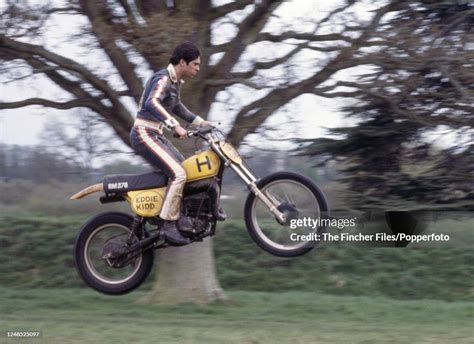 English motorcycle stuntman and film stunt double Eddie Kidd, circa ...