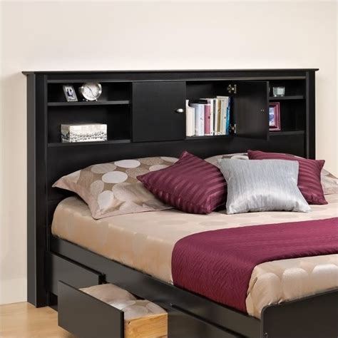 Prepac Kallisto Full / Queen Bookcase Headboard in Black Finish | Homesquare