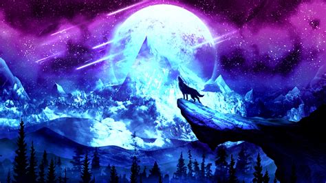 Wallpaper Wolf, Moon, Night, Mountains, Art - Background Wolf (#2855288 ...