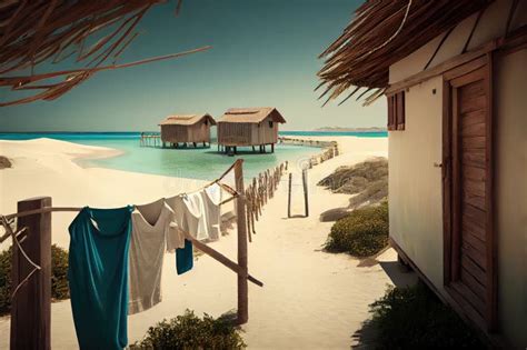 Luxury Beach Resort, with the Clothesline Hanging between Two Cabanas ...