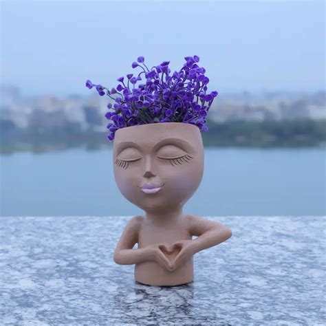 Modern Resin Shy Girl Vase Face Flower Pot Ornament Living - Temu