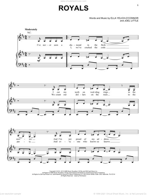 Royals sheet music for voice, piano or guitar (PDF-interactive)