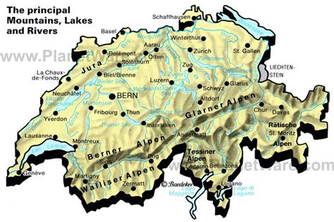 Map of Switzerland - Mountains, lakes and rivers | PlanetWare