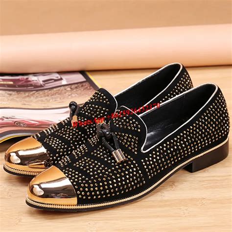 Gold Metallic Toe Crystal Covered Men Flats&Loafers Slip On Dress Men ...