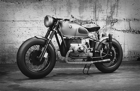 Custom Classic BMW Motorcycle Vintage Shot Against Concrete Wall Black ...