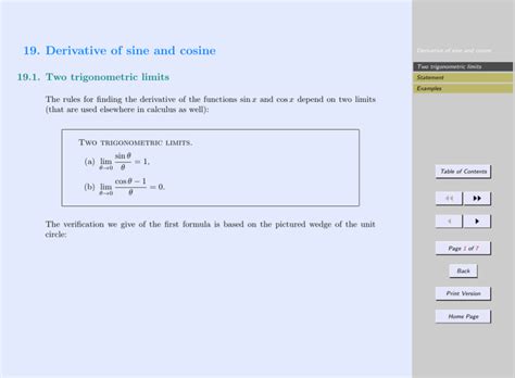 19. Derivative of sine and cosine