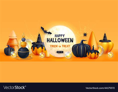 Background with realistic 3d halloween pumpkins Vector Image