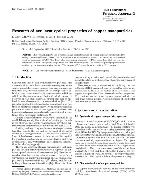 (PDF) Research of nonliear optical properties of copper nanoparticles