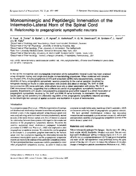 (PDF) Monoaminergic and Peptidergic Innervation of the Intermedio-Lateral Horn of the Spinal ...