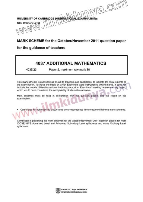 Past Paper 2011 CIE Cambridge International Examinations O Level Subject Additio