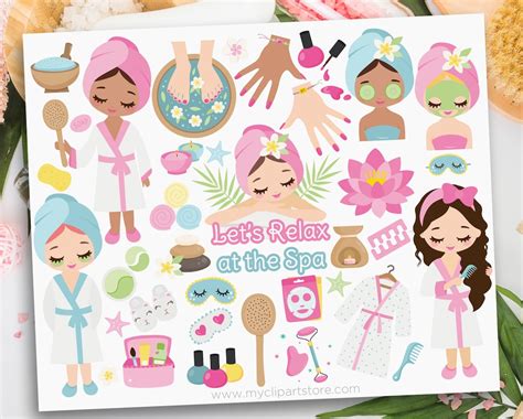 Spa Day Clipart, Cute Spa Girl, Self Care, Spa Birthday, Manicure, Pedicure, Mani Pedi Digital ...