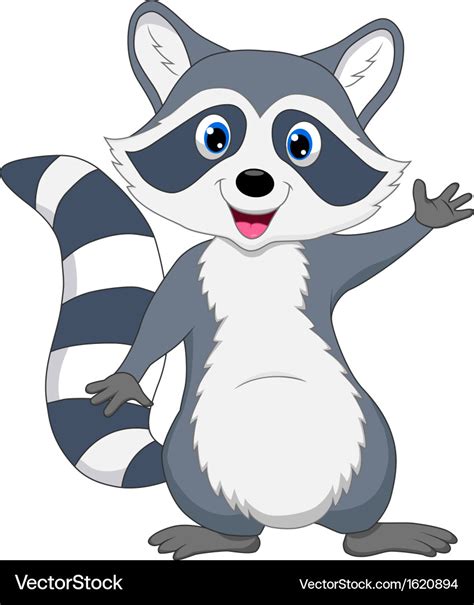 Cute raccoon cartoon waving hand Royalty Free Vector Image