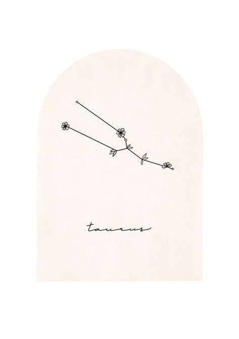 A3 Taurus Constellation Drawing | Taurus Zodiac Print | Floral Star Sign Image | Arched Painting