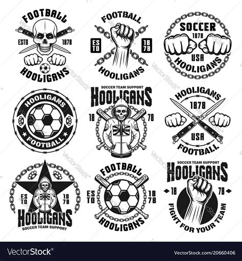 Football or soccer hooligans and bandits emblems Vector Image