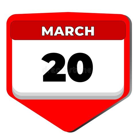 20 March Vector Icon Calendar Day. 20 Date of March. Twentieth Day of March. 20th Date Number ...