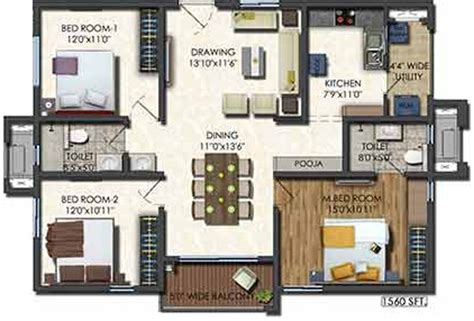 1560 sq ft 3 BHK Floor Plan Image - Aparna Constructions Sarovar Zenith ...