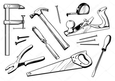 Vector Set Joiner Tools Black White Elements Woodworking Carpentry Illustration — Stock Vector ...