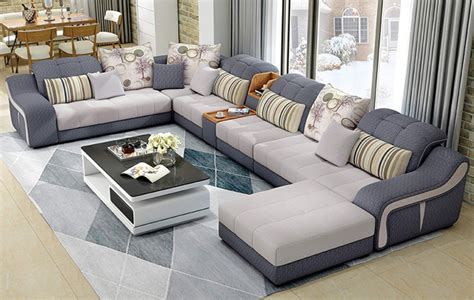 My Aashis Luxury Modern U Shaped Leather Fabric Corner Sectional Sofa ...