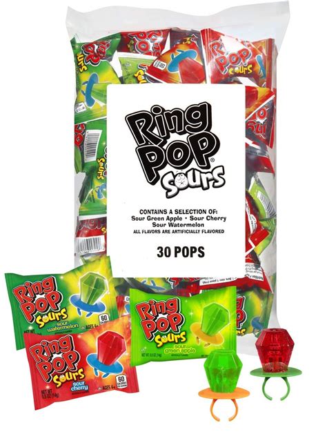 Ring Pop Sours Individually Wrapped Bulk 30 Count Sour Lollipops Easter Variety Pack Lollipop ...