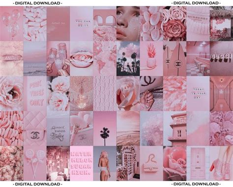 Pink Collage, Wall Decor Collage Pink, Pink Aesthetic Wall, Blush Pink Collage, Collage Dorm ...