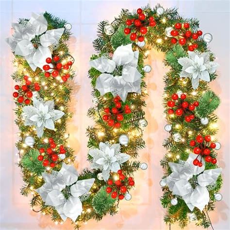 SHAVINGFUN Christmas Garland,Christmas Garland with Lights,2.7M/ 9FT ...