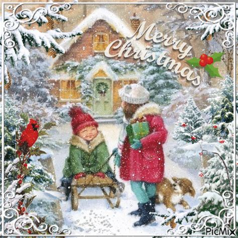 Kids Playing In Snow - Merry Christmas Greeting Gif Pictures, Photos ...