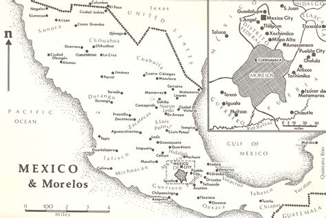 Map of Mexico and the State of Morelos 1910