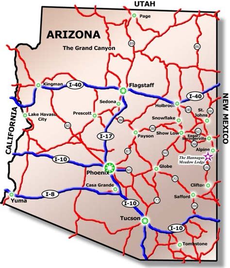 Arizona Road Map With Mileage - Time Zones Map