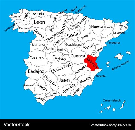 Valencia map spain province administrative map Vector Image