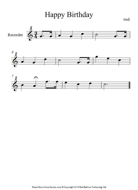 Happy Birthday sheet music for Recorder | Sheet music, Recorder songs, Happy birthday song